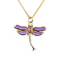 micro zircon dragonfly pendant necklace drops of paint red purple copper gold plated diy neck catenary necklace jewelry