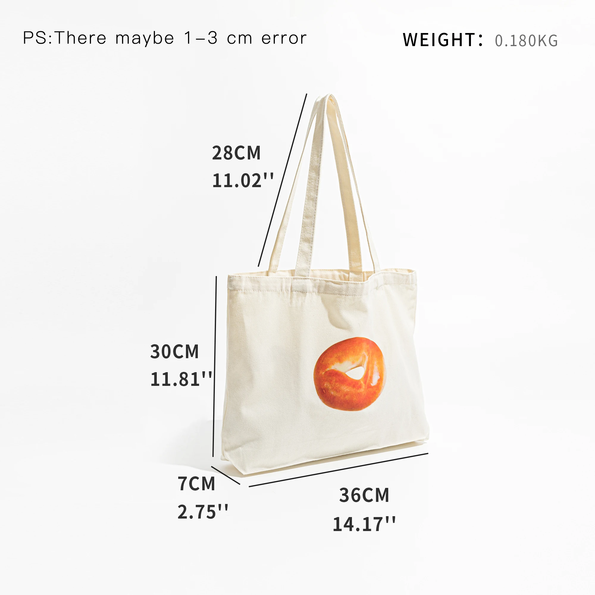 KOKOPEAS Simple Bagel Pattern Canvas Tote Bag Aesthetic For Women Cute Reusable Cloth Cotton Bags for School Shopping Beach