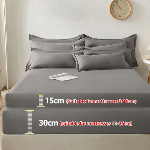 Однотонная простыня из хлопка с резинкой king-size