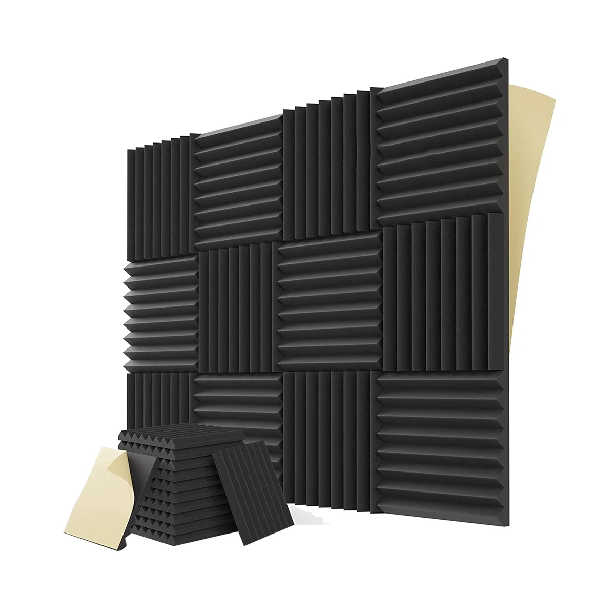 

12PCS Self-Adhesive Acoustic Panels,1X12X12Inch Sound Proof Foam Panels,For Musical Studio,Game Room,Bedroom(Black)