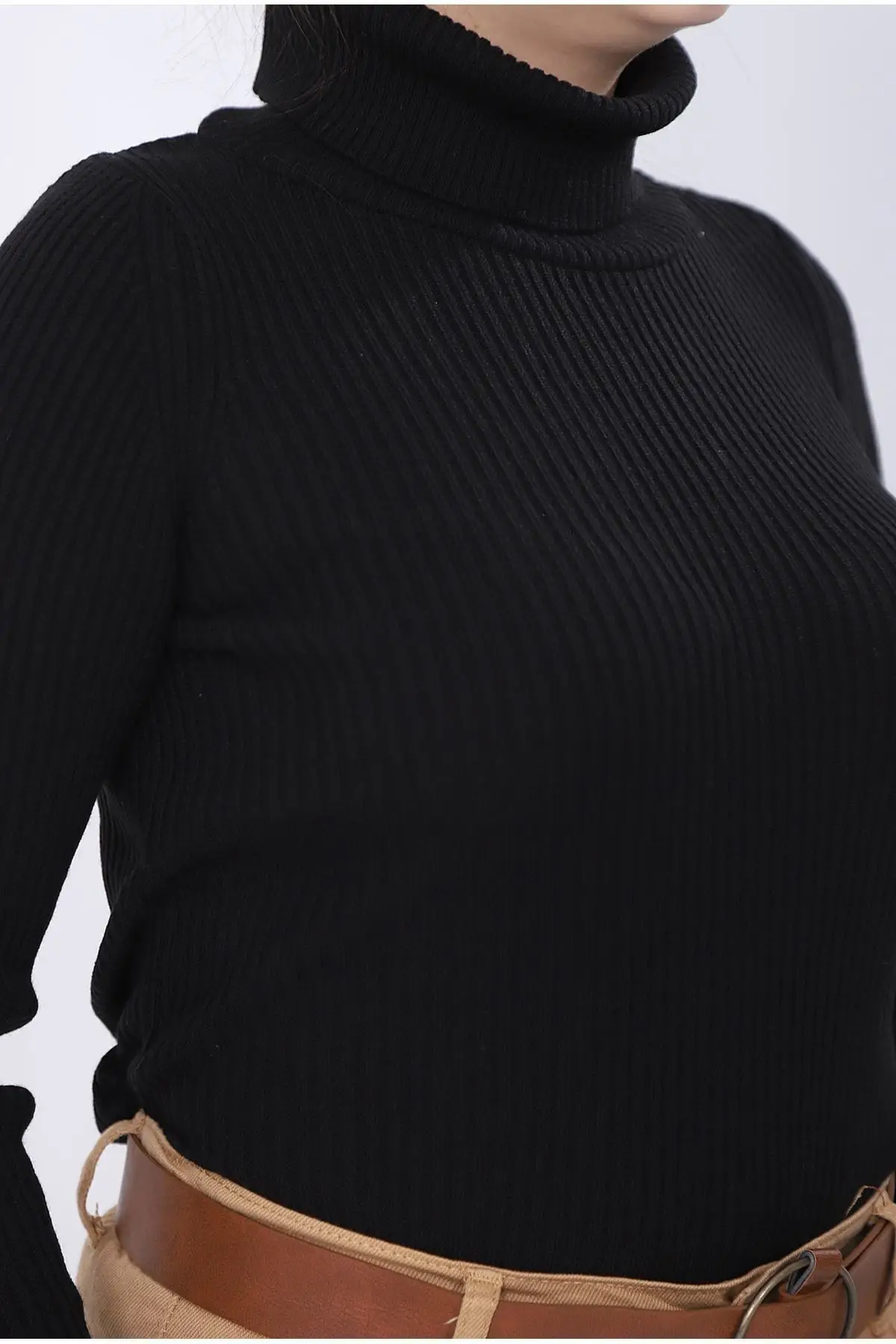 

Fisherman Sweater Knit Corduroy Women Black Neck Sweater Women Muslim Sweater