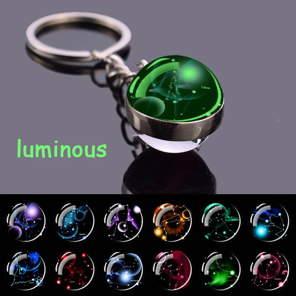 

Luminous 12 Constellation Keychain Zodiac Starry Sky Key Ring Time Gem Glass Ball Pendant Key Chains Jewelry Key Chain Gifts