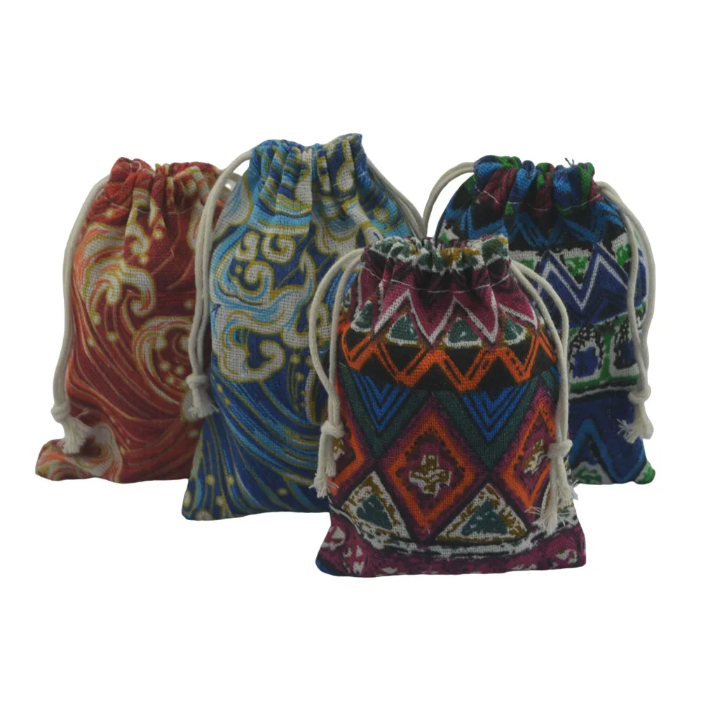 

2pcs Printed Floral Drawstring Cotton Linen Storage Bag Cosmetic Gift Mobile Phone Coins Keys Travel Pouch Jewelry Organizer