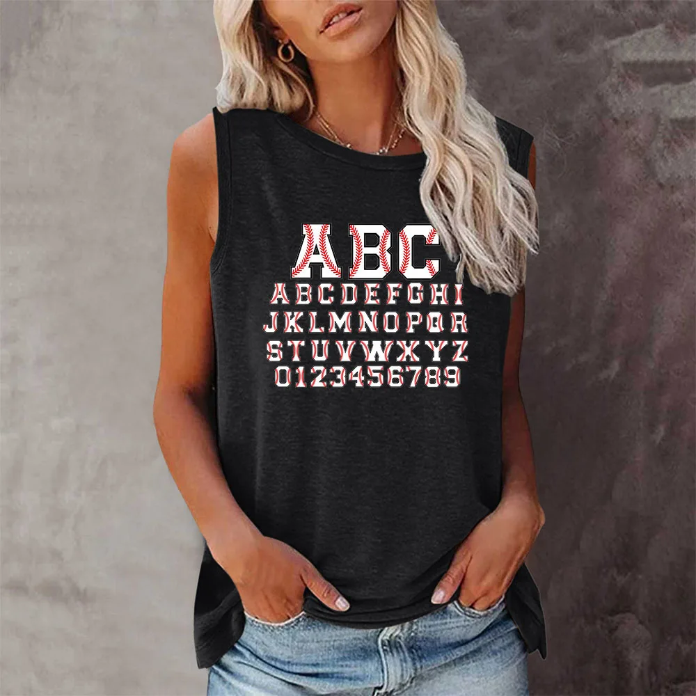 

Seeyoushy 26 English Alphanumeric 2023 New Summer Trend Fashion Printed T-shirt Women's Sleeveless O-neck T-shirt Harajuku Tops