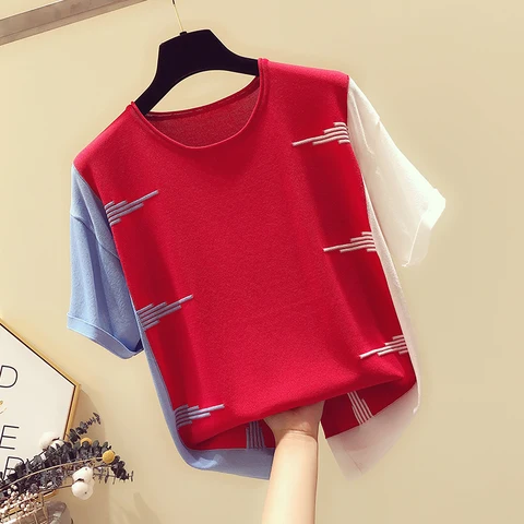 Casual Slim Women Tops Nice Short Sleeve Ladies Shirt Korean Blouse Women Blusas Mujer 2023 Summer Knitted Tee Shirt New 9761