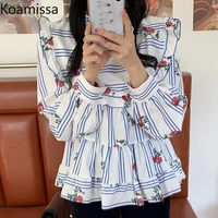 koamissa flower woman fashion sweet shirt long sleeves stand collar chic korean blouse spring autumn 2022 new outwear blusas