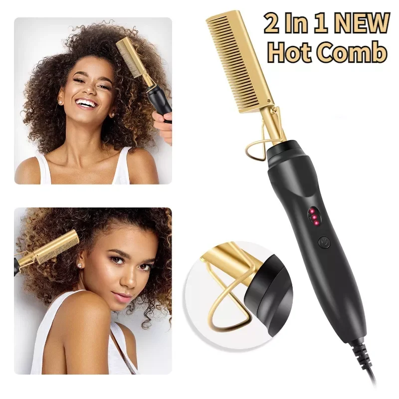 

2 in 1 Hot Comb Hair Straightener Flat Irons Straightening Brush Heating Comb Hair Straight Styler Hair Curler peigne chauffant