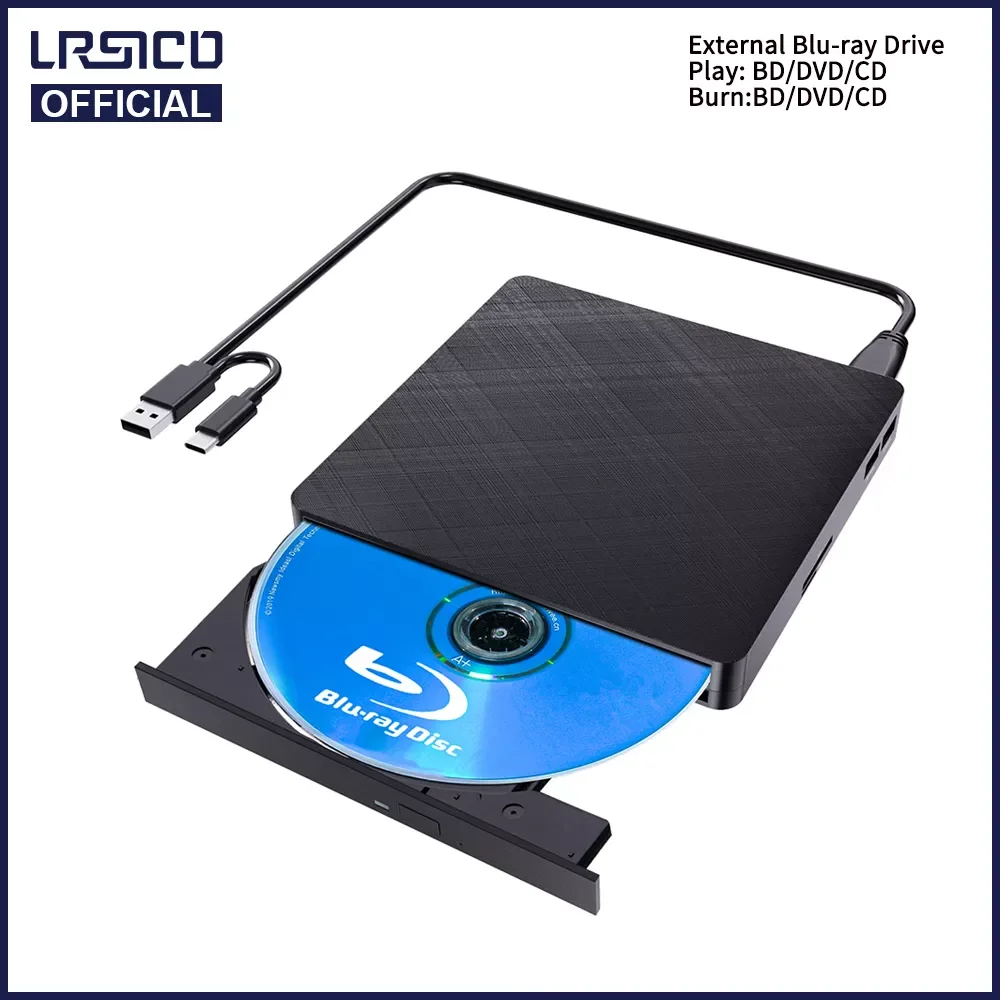 External Bluray Drive 3D Blu-ray Burner Reader USB 3.0 & Type-C Blu-Ray Burner Writer Slim BD CD DVD Optical Bluray For Computer