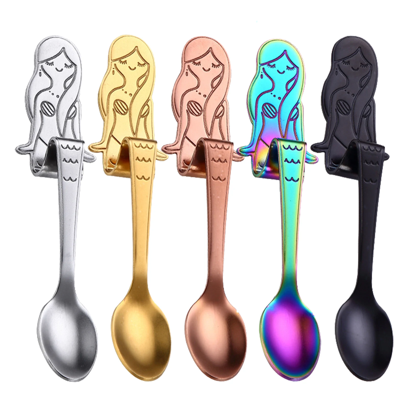 

Ложки из нержавеющей стали с рисунком русалки, 5 дюймов, маленькая чайная десертная ложка для мороженого, ложка для молока, столовая посуда