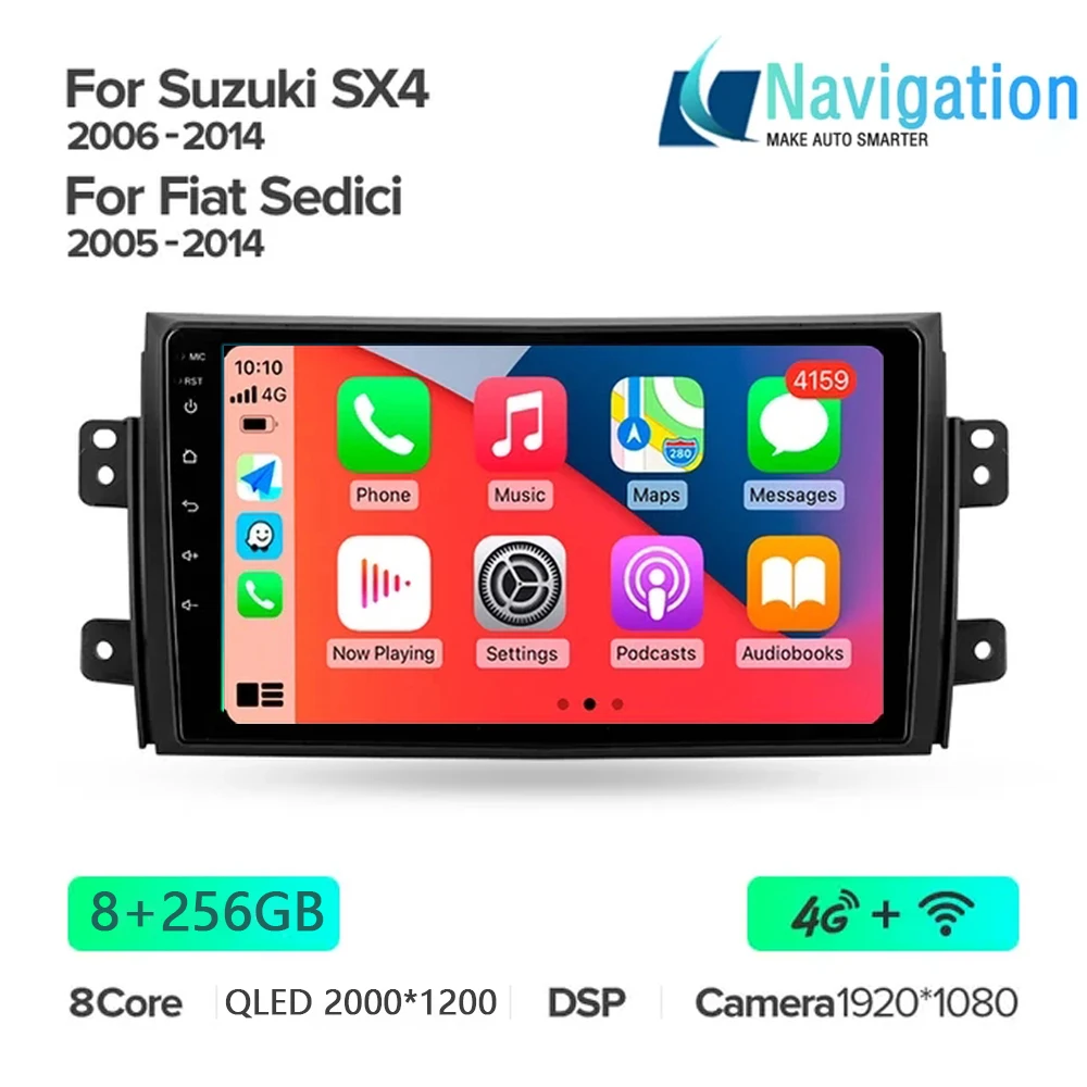 Android 14 Carplay для Suzuki SX4 2006-2013 Fiat Sedici 2005-2014 Автомобильный радиоприемник GPS Стерео