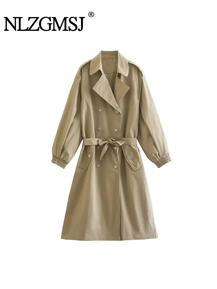 

Женский Осенний тренчкот Nlzgmsj TRAF 2023, зимний тренчкот для женщин, двубортная длинная куртка, Женская ветровка