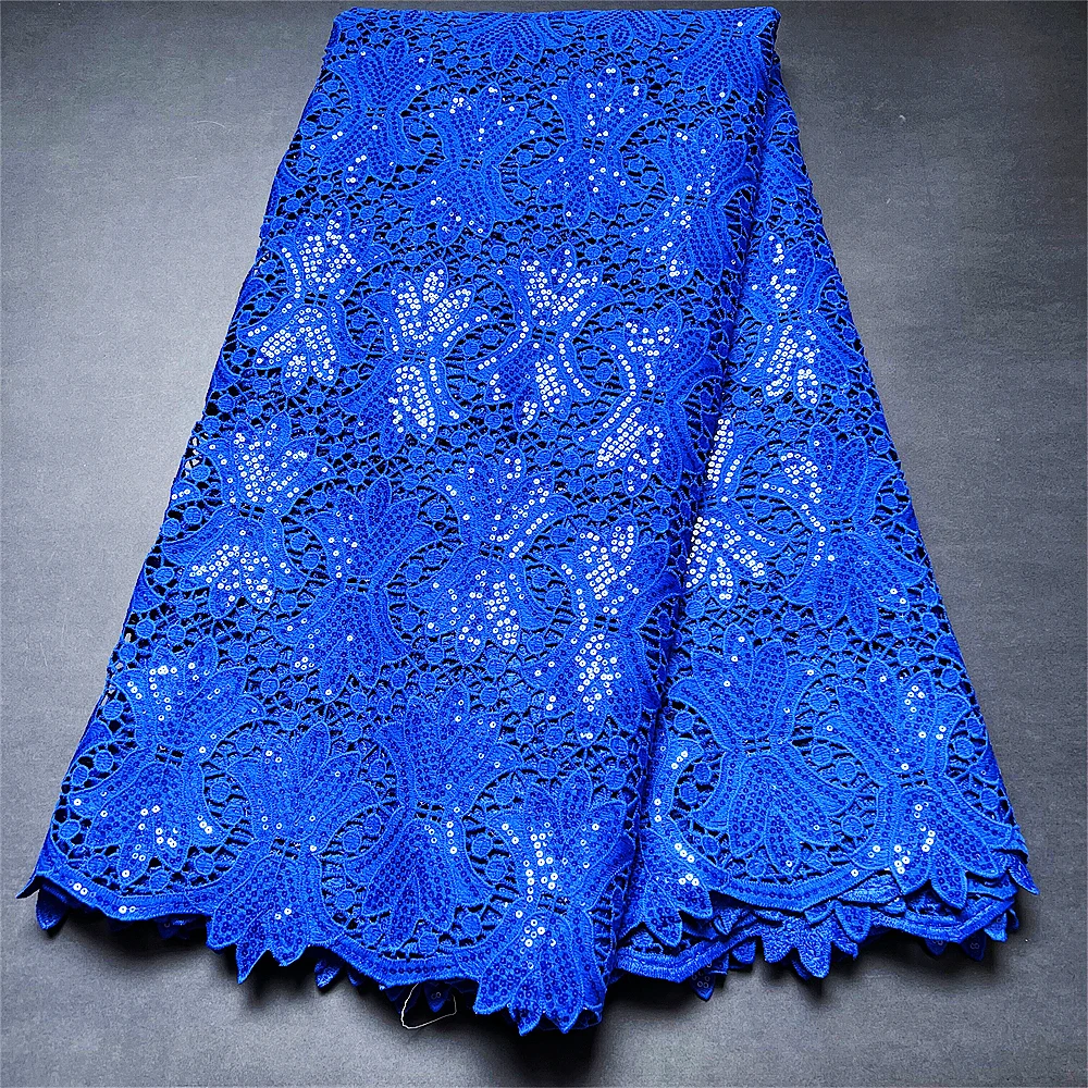 

2022High Quality African Nigerian Tulle Lace Fabric With Sequins Embroidery Sewing Guipure Organza Prom Dresses Cotton 5yards