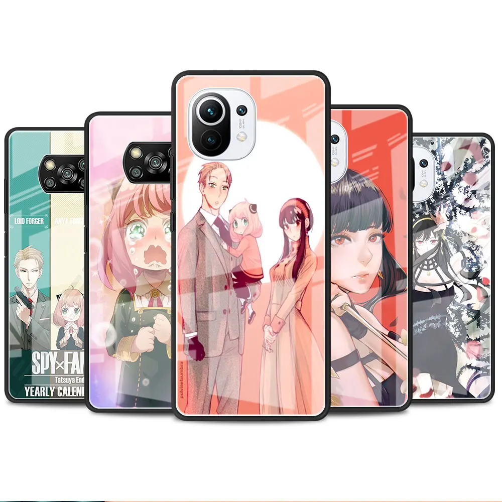 

SPY FAMILY Anime Glass Case For Xiaomi Poco X3 NFC 11 Lite 11T F3 M3 For Redmi Note 11 10 9 8 Pro 10S 9S 9A 9C Phone Cover