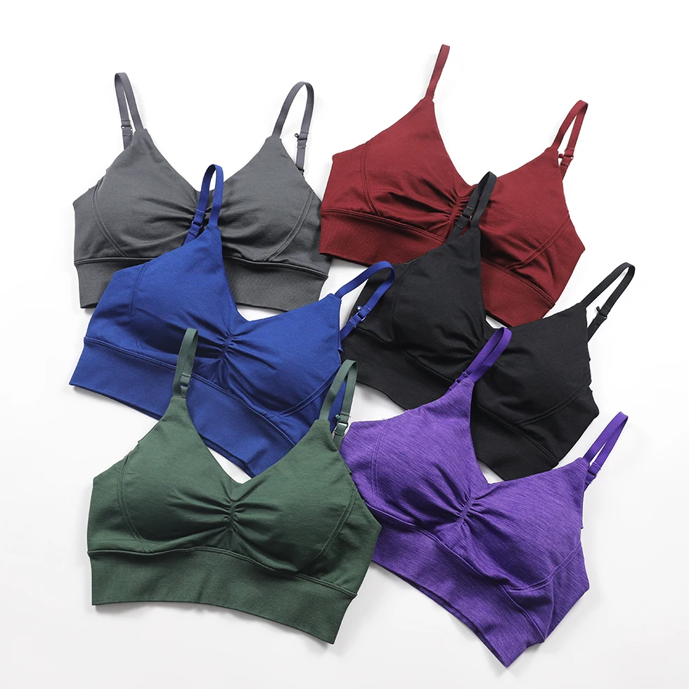 Women's Convertible Racerback Sports Bras Effortless Micro Bralette Seamless Yoga Bra Gym Crop Top Push Up Sport Bra Workout Top