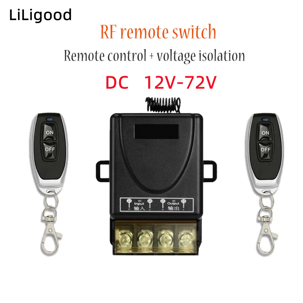 

LiLigood Wireless ON-OFF Switch RF433 Remote Control High Power 30A Wide Voltage DC12-72V Circuit Modification Equipment