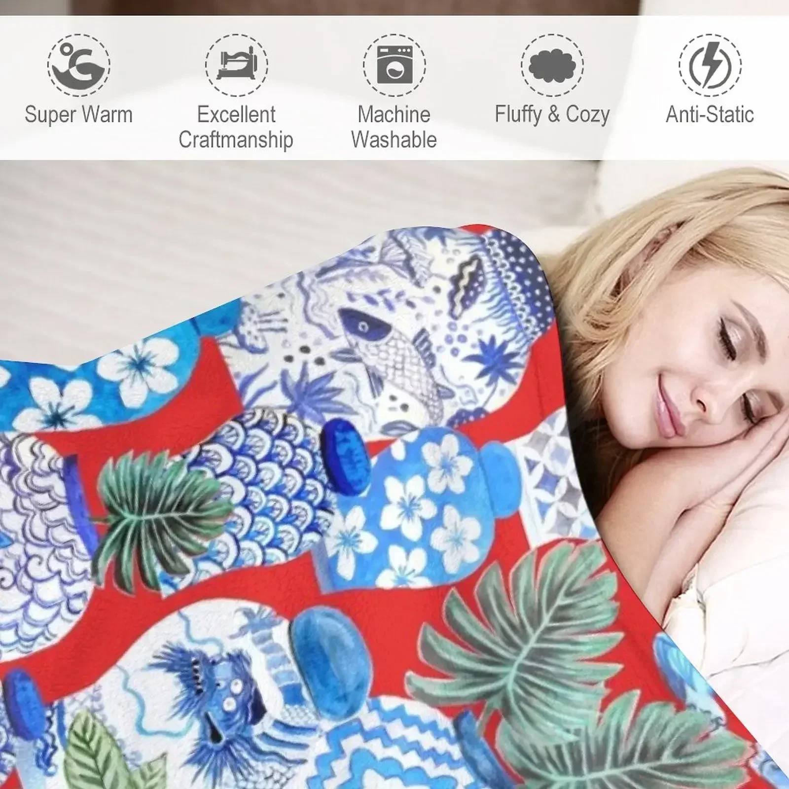 Имбирные банки сине-белые фарфоровые и красные собаки с ладоньми одеяло милые