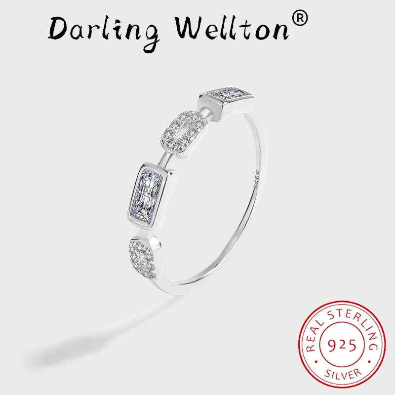 

NEW Fashion Cutout Baguette Full Diamond Crystal Couple Ring For Women Simple Original Sterling Silve Valentine Day Gift Jewelry