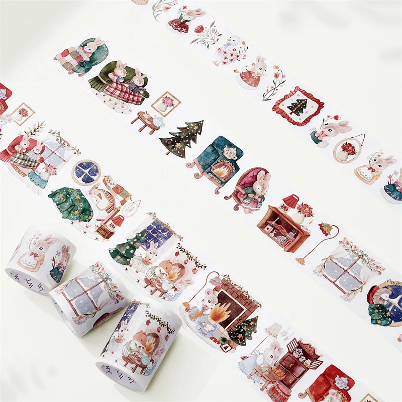 

WT 3rolls/set Christmas Washi Sticker Tape Set Jingle Paws Rabbit Journaling Scrapbook Decoration Gift Wrap Sticker