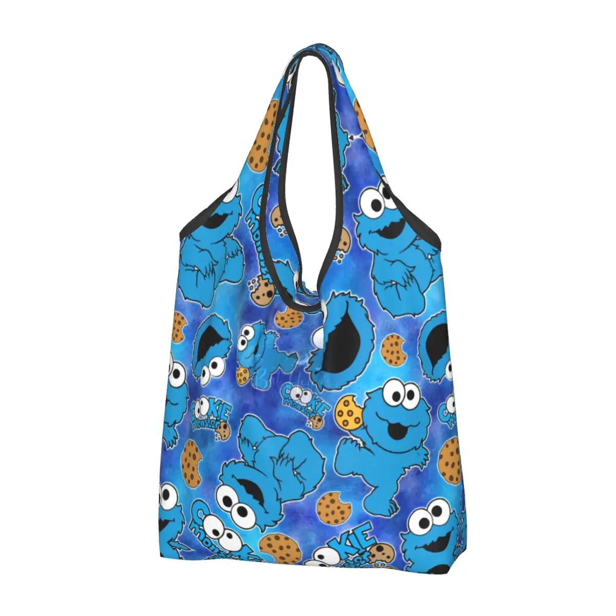 

Recycling Funny Happy Sesame Street Shopping Bag Women Tote Bag Portable Cookie Monster Groceries Shopper Bags