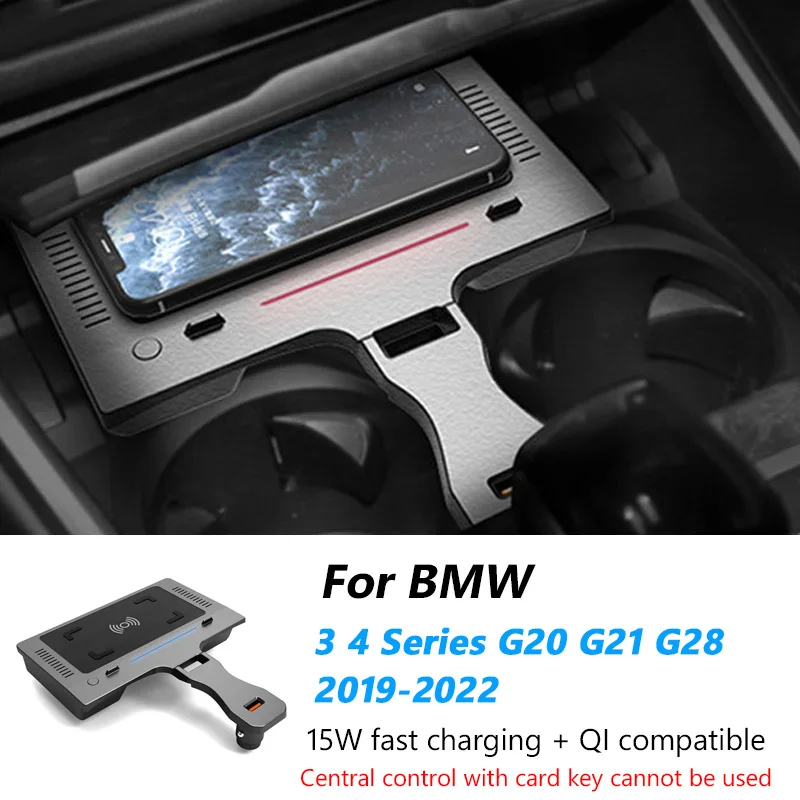 Car QI Wireless Charger For BMW 3 4 Series G20 G21 G28 2019-2022 Phone Fast Charge Board Cigarette Lighter install Accessories