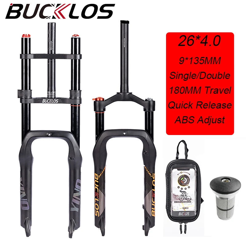 

BUCKLOS 20*4.0 Bicycle Fork Air Suspension Snow Beach Moutain Bike Fork Aluminum Alloy E-Bike Fat Forks for 4.0"Tire 9*135mm