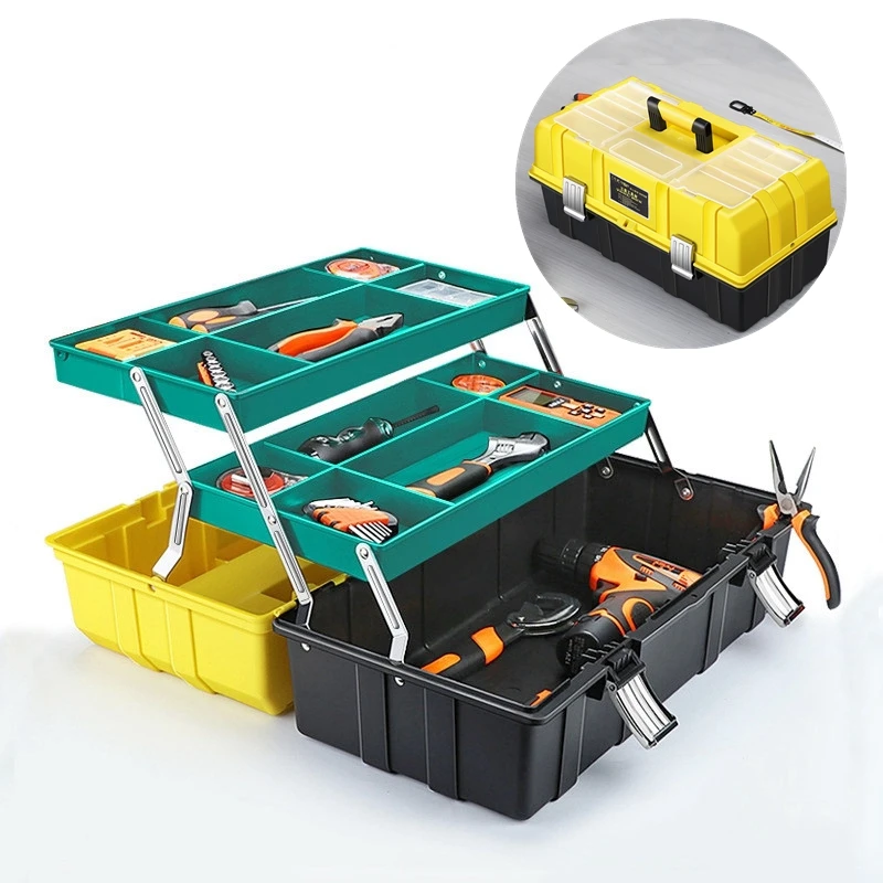 17 Inch Three Layer Plastic Foldable Toolbox Household Maintenance Electrician Tool Hardware Storage Case Multi-functional Box