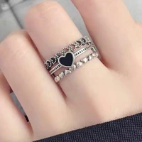 vintage heart linked adjustable ring 925 sterling silver women jewellery c6v8