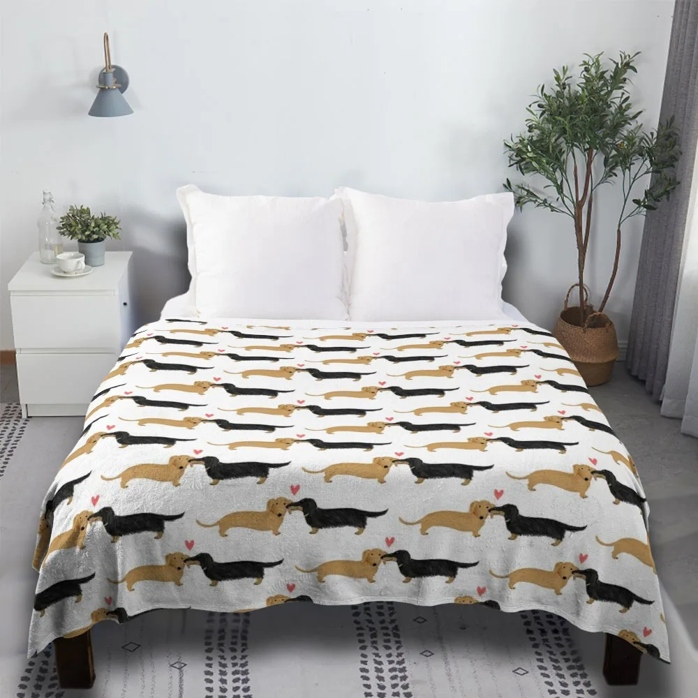 

Dachshunds Love Woven Art For Travel Soft Thin Wadding Couch Throw Blanket