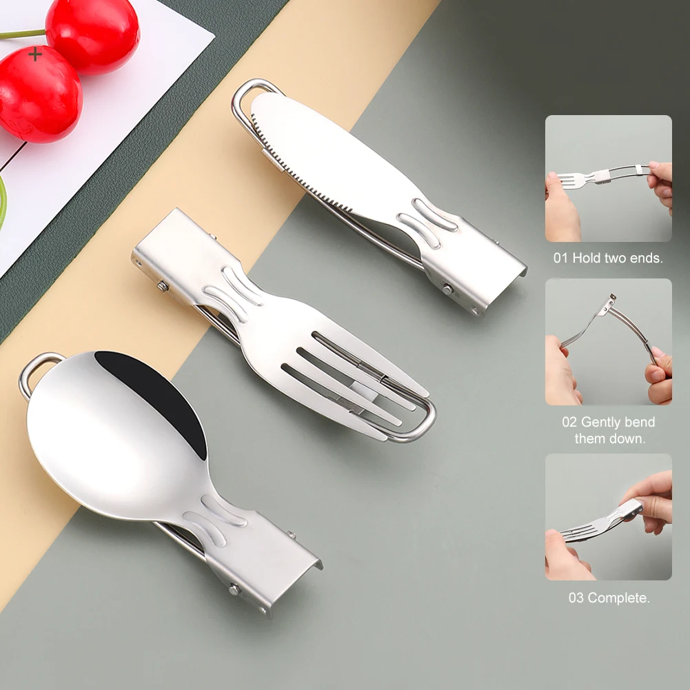 

New Stainless Steel Folding Cutlery Portable Fork Knife Spoon Rustproof For Picnic Camping Hiking Backpacking Camping Utensils