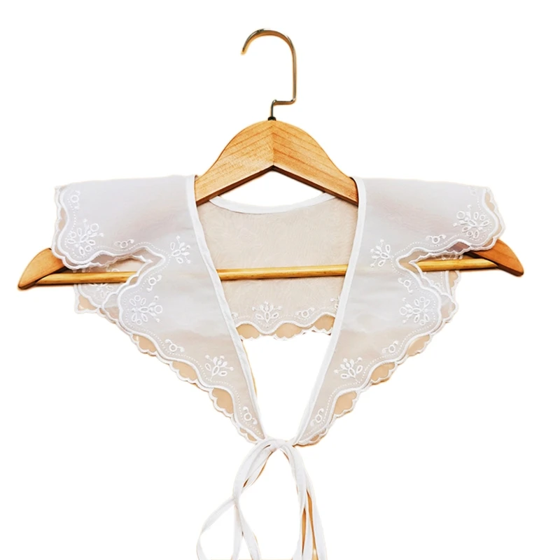 

False Collar Detachable Embroidery Decorative Lace Up Neckline Dickey Collar