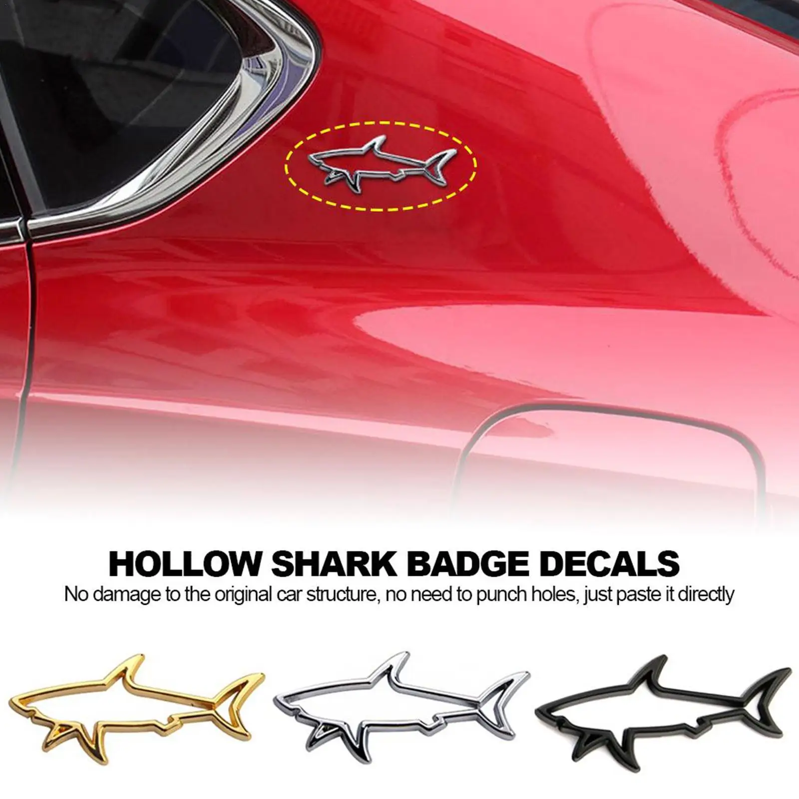 

3D Hollow Fish Shark Car Motorcycle Metal Styling Sticker Emblem Badge Decals Automobiles Motorcycle Computer Fuel Cap Accessory