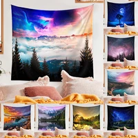 starry sky tapestry blue galaxy landscape tapestry wall hanging aurora printed psychedelic tapestry hippie bohemian tapestry