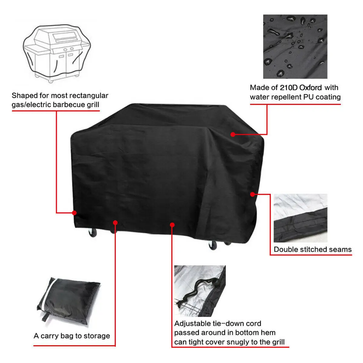 XS-XXXL Super Heavy Grill Cover Outdoor Garden Waterproof Black Portable Oxford Cloth Wear-resistant BBQ |