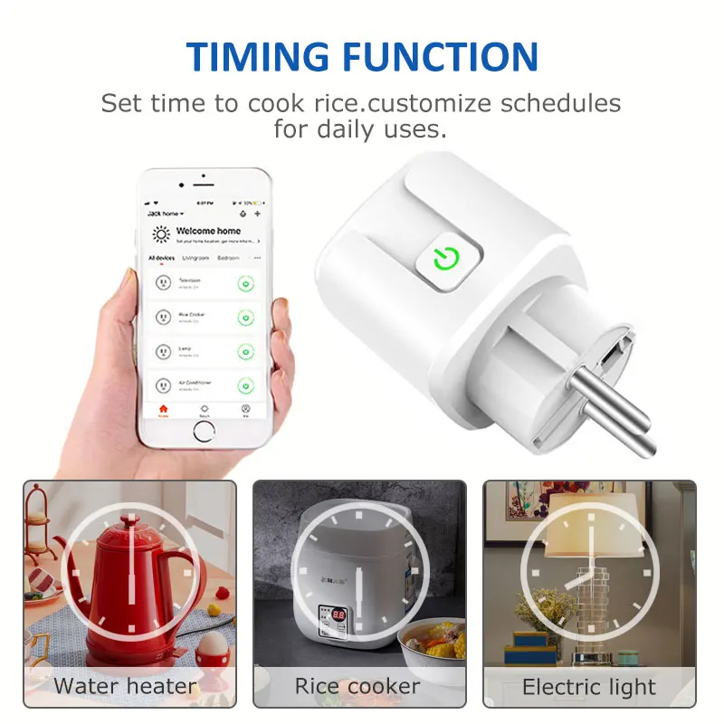 20A Smart Socket WiFi Plug EU Power Monitor Timing Function Tuya Home Outlet Works With Alexa Google Yandex |