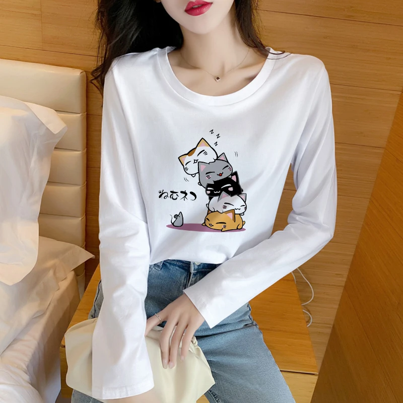 

3408#Official Figure Pure Cotton Long SleeveTT-shirt Women's White Undershirt Inner Wear Japanese and Korean Spring and Autumn20