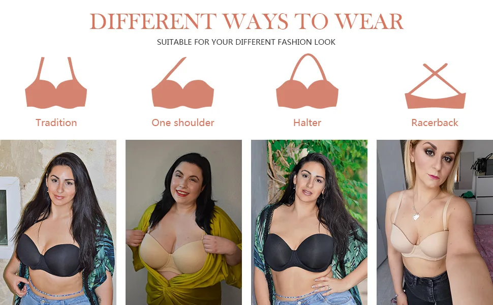 Dotvol Multiway Strapless Bra Push Up Women Plus Size Seamless Lift Brassiere Invisible Bralette DD Cup Underwear Non Slip Femme