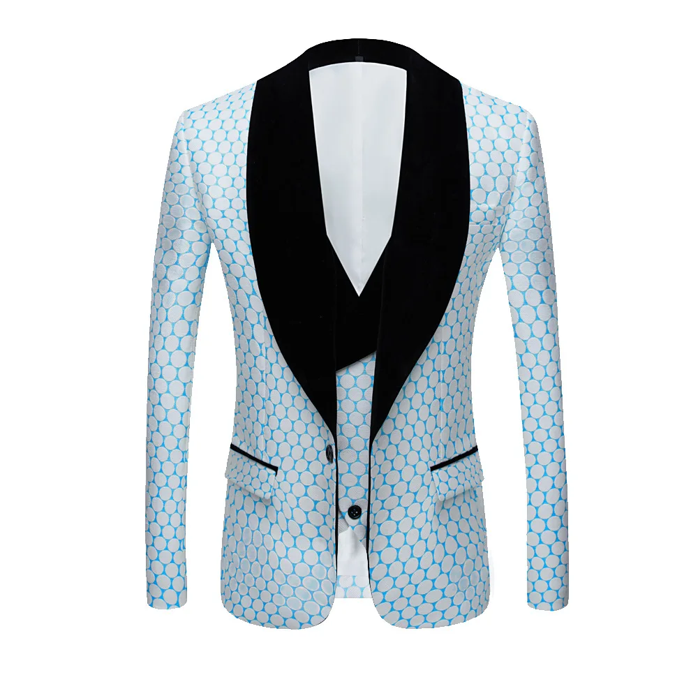 2025 Мужской деловой костюм в горошек с жаккардовым черным воротником/мужской