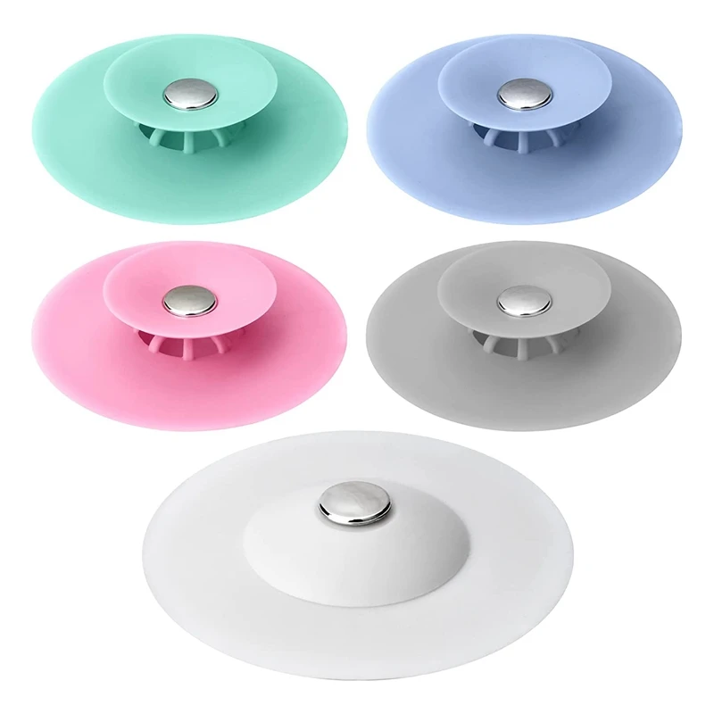 

5 Pcs Silicone Shower Drain Stopper Hair Trap Hair Catcher Universal Use For Sinks, Bathroom, Kitchen