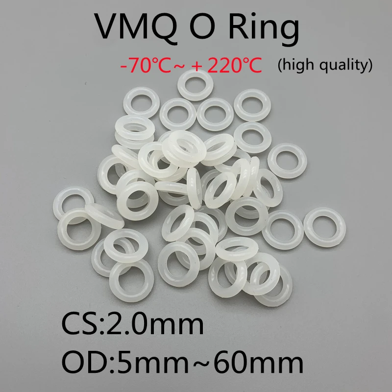 

10/50pcs VMQ White Silicone Ring Gasket CS 2mm OD 5 ~ 60mm Food Grade Waterproof Washer Rubber silicone gasket rubber o-ring