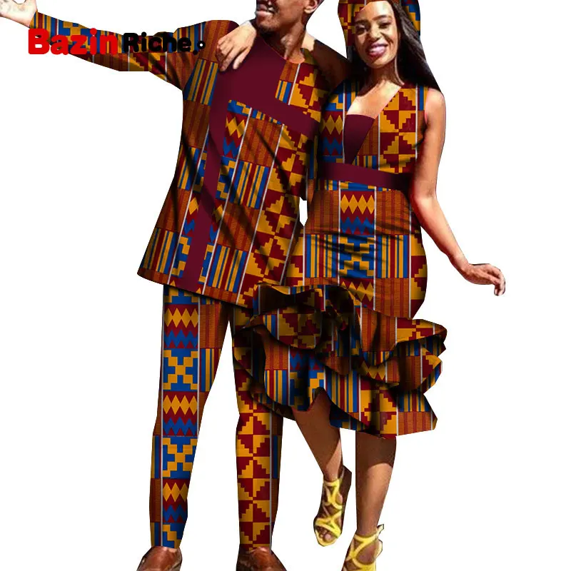 African Dress Couple Wedding Clothing Men Shirt Suit &amp Women Slim Promotion Gifted Headwrap Family Dresses WYQ523 | Тематическая