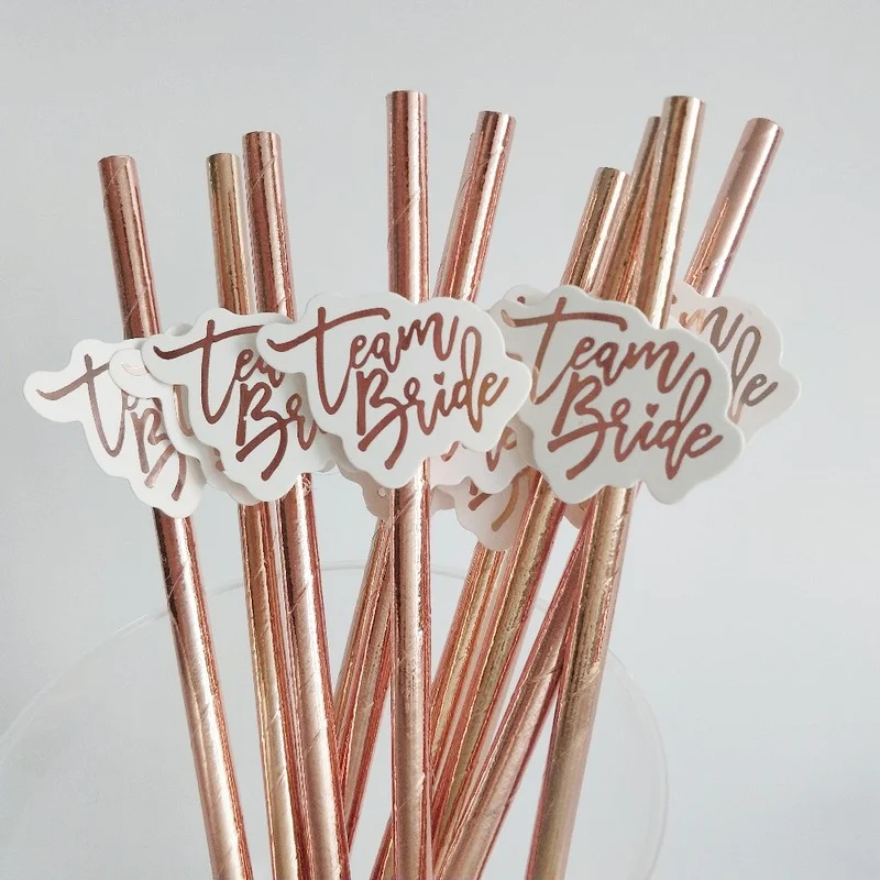 

10pcs Rose Gold Bride Team Straws Rustic Bride To Be Hen Party Wedding Decoration Bachelorette Party Bridal Shower Supplies