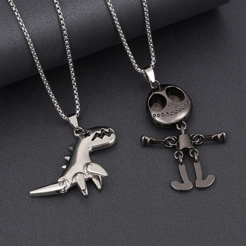 

Men New Titanium Stainless Steel Movable Necklace Skull Pendant Hip Hop Style Skeleton Dinosaur Jewelry Sweater Chain