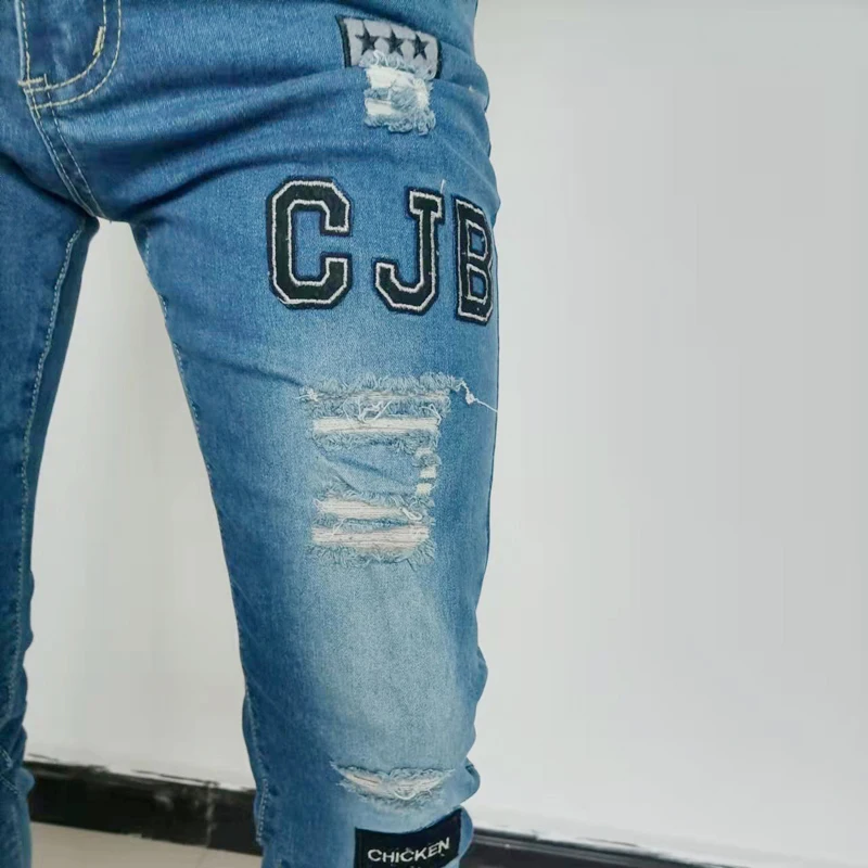 Men's Embroidered Ripped Jeans Skinny Slim Denim Trousers 2022 New Streetwear Hip Hop High Quality Black Jeans Men Clothing