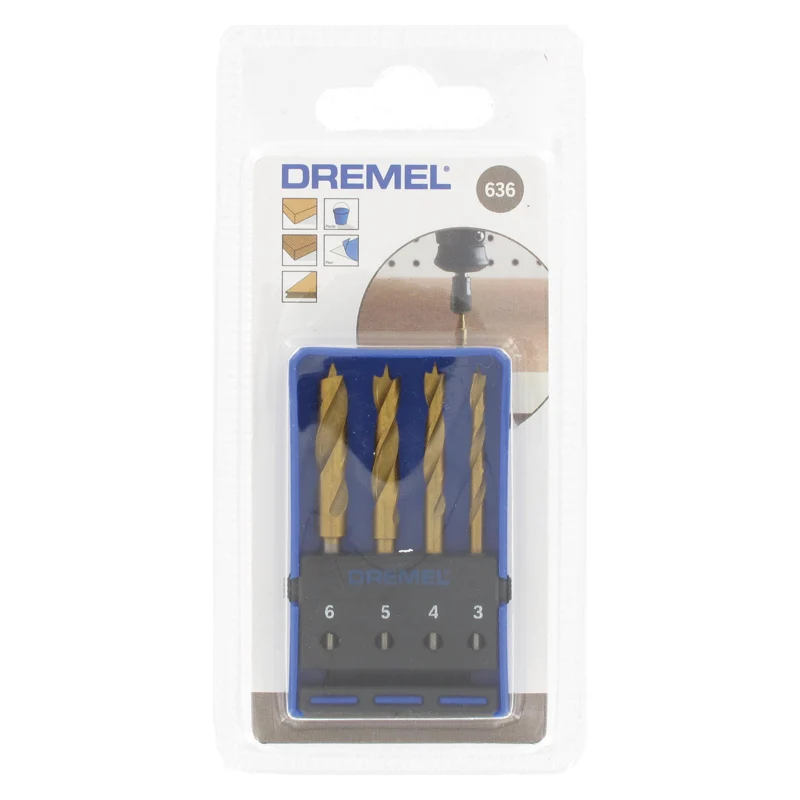 

Dremel 636 Набор сверл по дереву, 4 шт., 3-6 мм для дерева, металла, стекла, пластика, электроинструменты, сверление по дереву, витое сверло