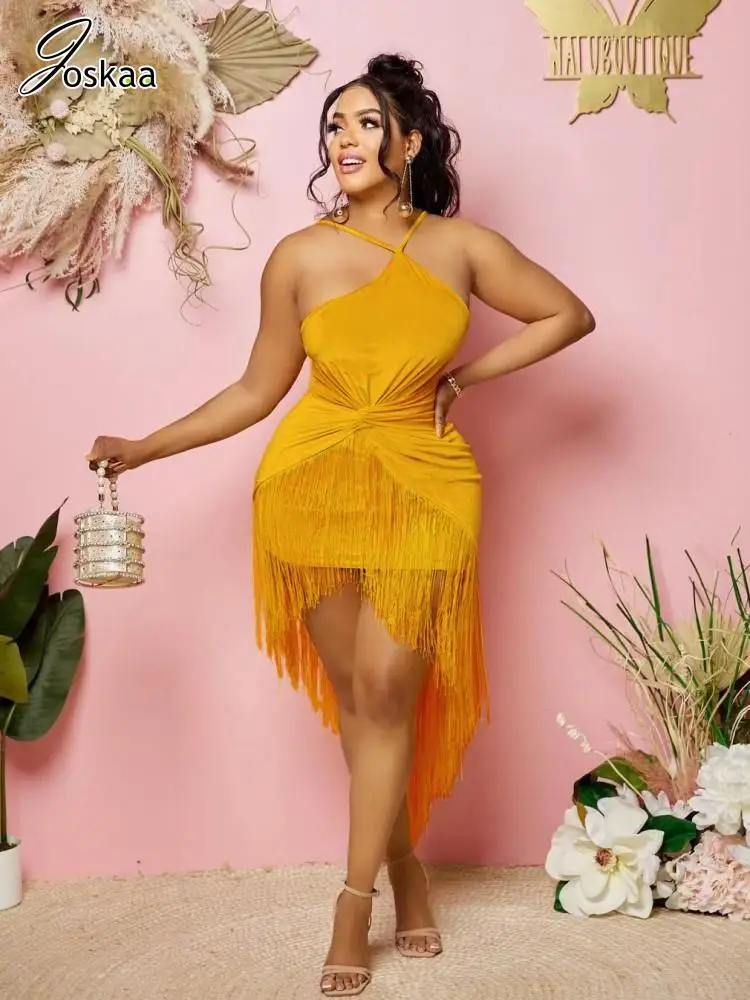 

Женское платье миди Joskaa, элегантное асимметричное платье с длинным вечерние, без рукавов, с кисточками и подолом, лето 2023