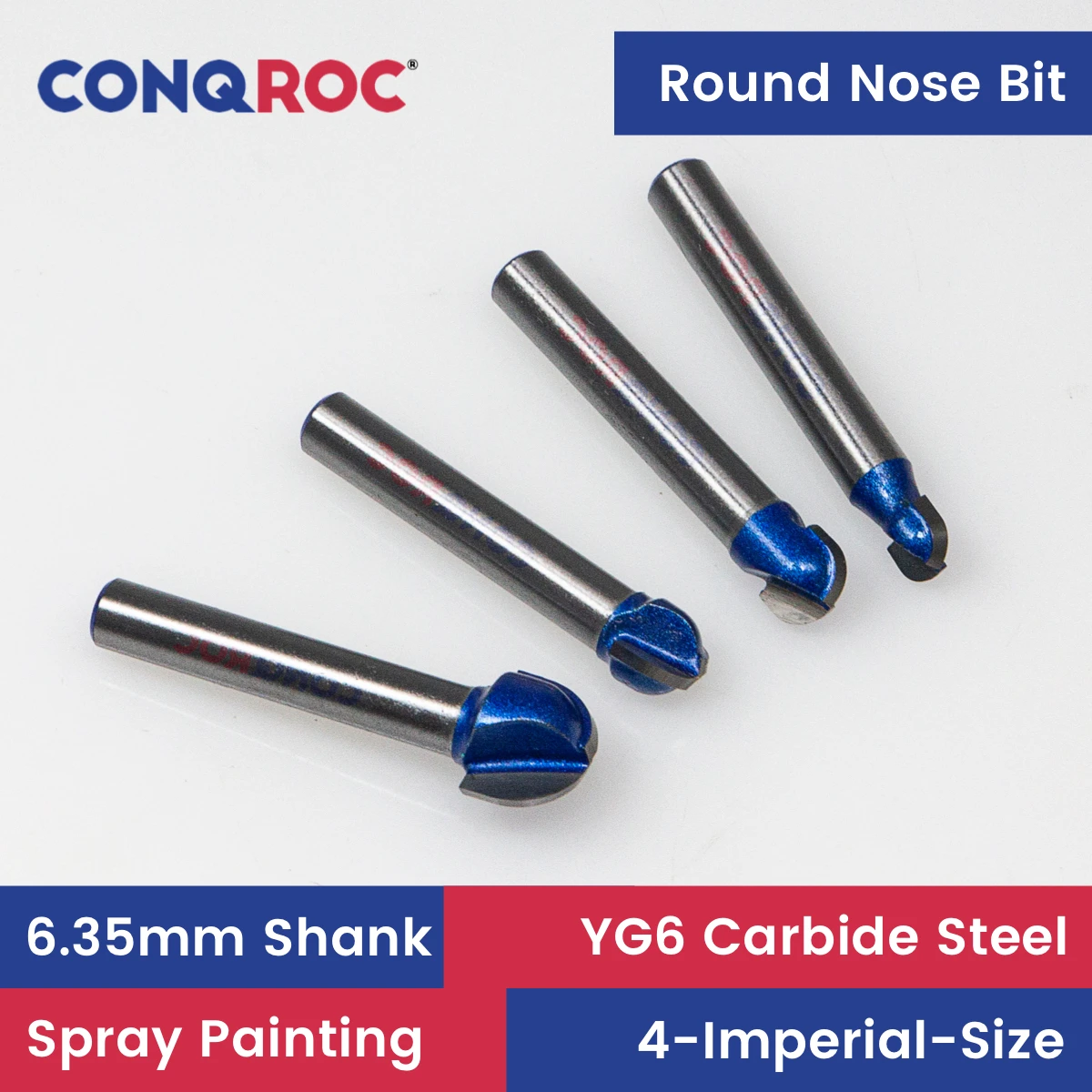 1/4" (6.35mm) Shank Round Nose Router Bits Set 4-Size Diamet