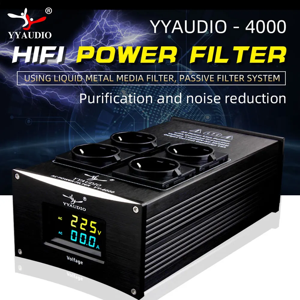 YYAUDIO HiFi Audio Noise AC Power Filter Power Conditioner Power Purifier Surge Protection with EU Outlets Power Strip