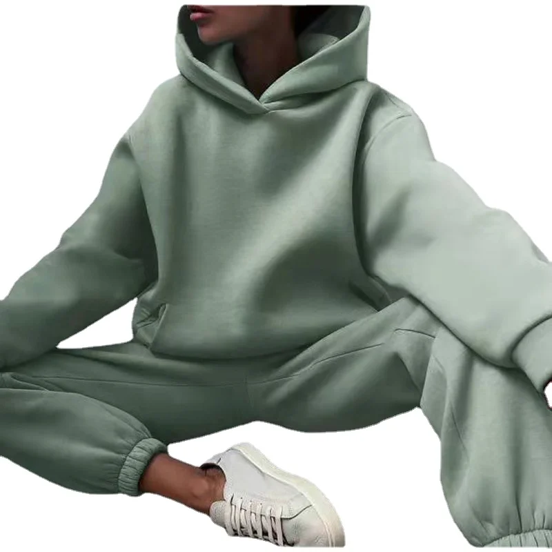 

Women's Tracksuit Casual Solid Long Sleeve Hooded Sport Suits Autumn Warm Hoodie Sweatshirts and Long Pant Fleece Two Piece Sets