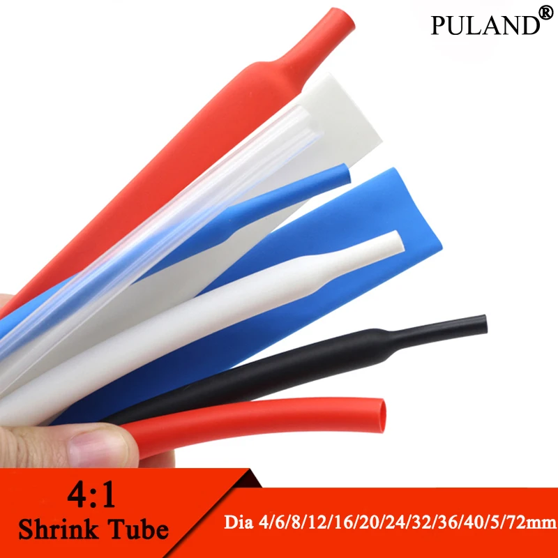 

1/5/10/25/50M 4:1 Heat Shrink Tube Diameter 4 6 8 12 16 20 24 40 52 72mm Adhesive Lined Sleeve Wrap with Glue Dual Wall Tubing