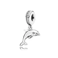 ocean style fit original pan charms bracelet women clear cz pendant cute silver color dolphin beads for bijoux making diy bangle